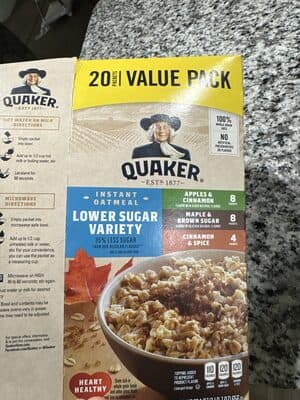 Instant Oatmeal Lower Sugar Variety